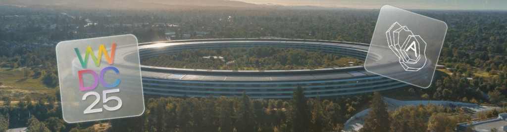 Een dronebeeld van het Apple Developer Center.